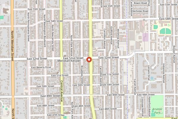 Map showing Prufrock Coffee Company in Indianapolis