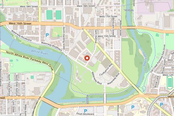 Map showing The AMP at 16 Tech in Indianapolis
