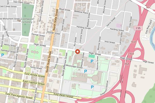 Map showing Mississippi Farmers Market Cooking Demos in Jackson