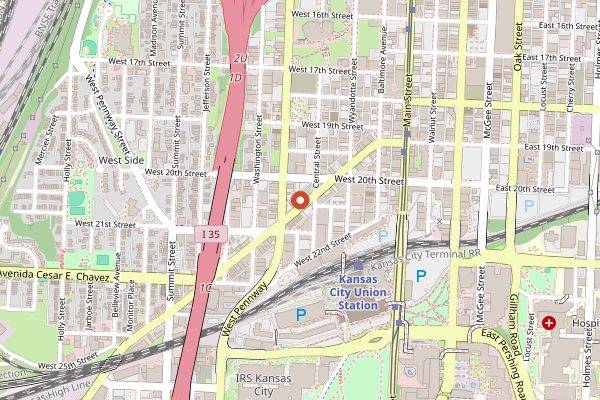 Map showing PT's Coffee Roasting Company in Kansas City