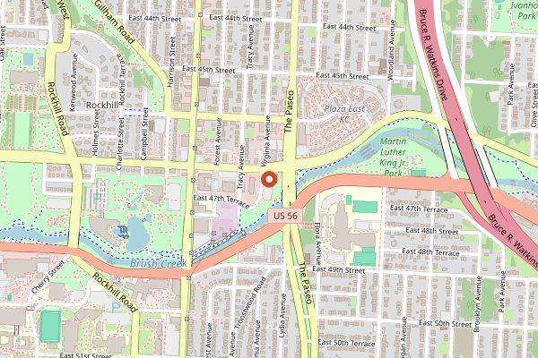 Map showing Gates Bar-B-Q Emanuel Cleaver in Kansas City