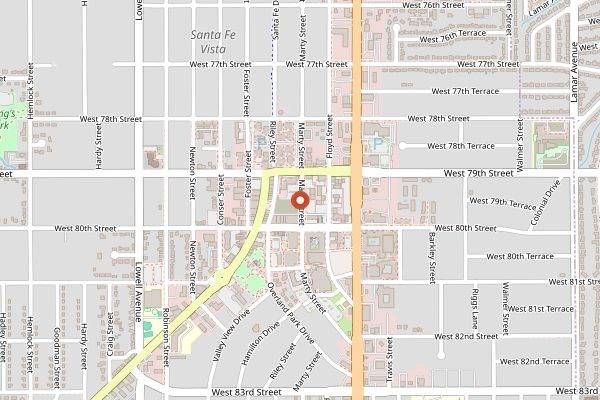 Map showing Overland Park Farmers Market in Kansas City