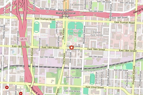Map showing The Blue Room in Kansas City