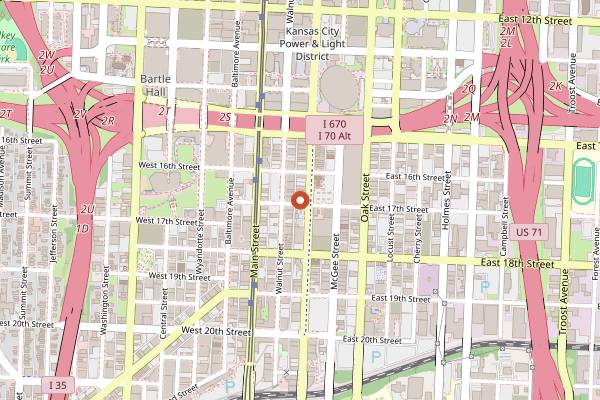 Map showing Messenger Coffee Rooftop in Kansas City
