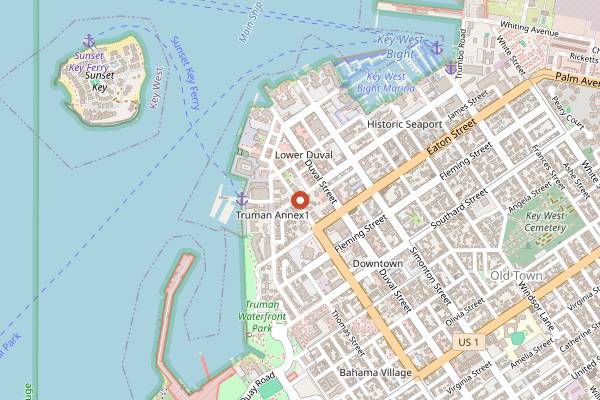 Map showing First Flight Island Restaurant & Brewery in Key West
