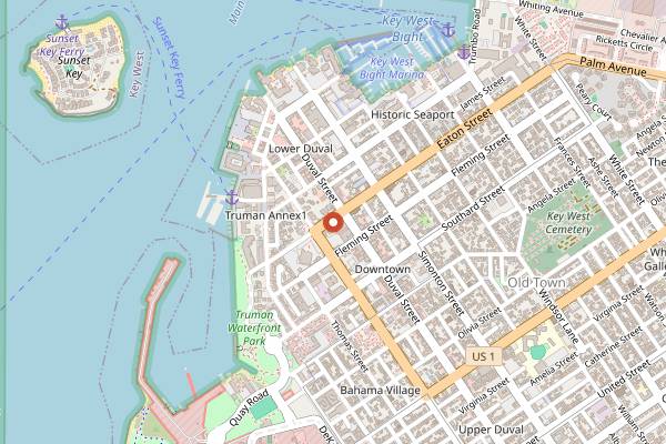 Map showing The Flaming Buoy Filet Co in Key West
