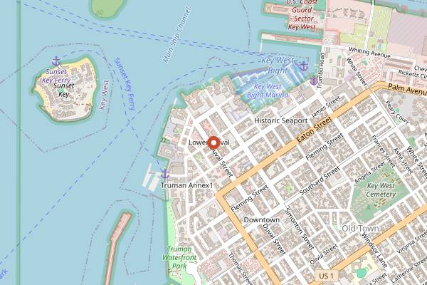 Map showing Sloppy Joe's Bar in Key West