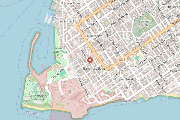 Map showing Blue Heaven in Key West