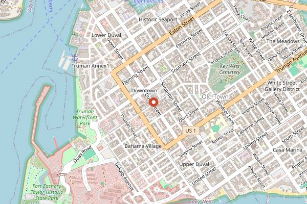 Map showing DJ's Clam Shack in Key West