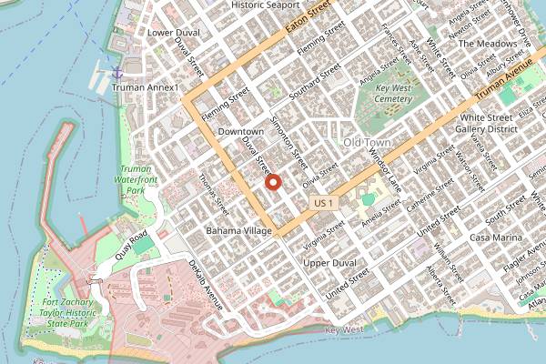 Map showing Vinos on Duval in Key West