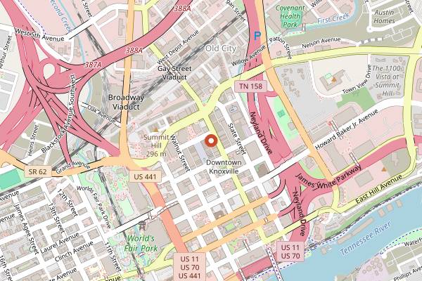 Map showing Suttree's High Gravity Tavern in Knoxville