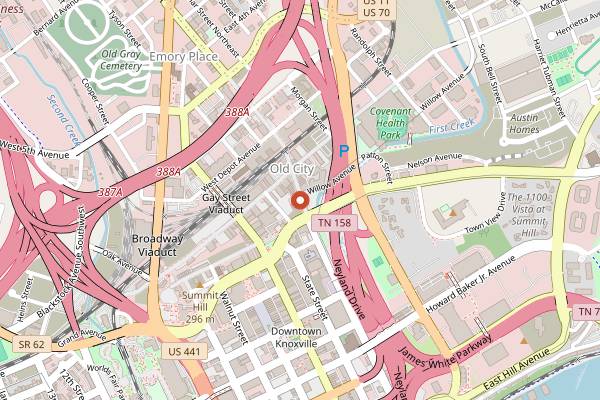 Map showing Pretentious Beer Co. in Knoxville