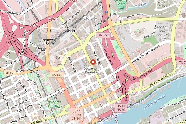 Map showing Lilou Brasserie Jazz Brunch in Knoxville