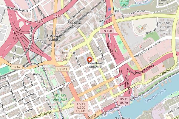 Map showing The Tomato Head Weekend Brunch in Knoxville