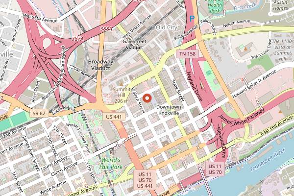 Map showing Petro's Chili and Chips Downtown in Knoxville