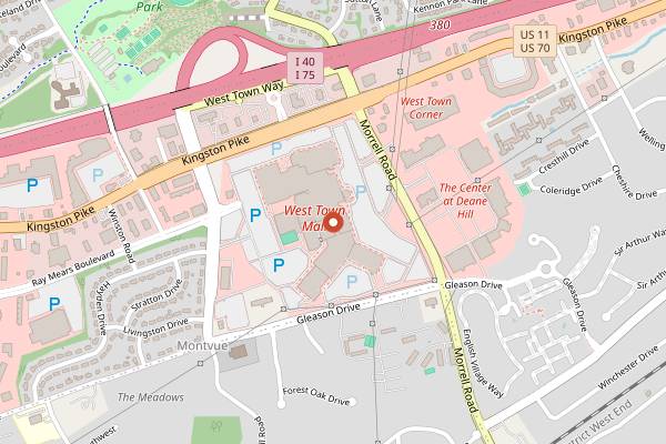 Map showing Williams Sonoma West Town Mall Technique Class in Knoxville