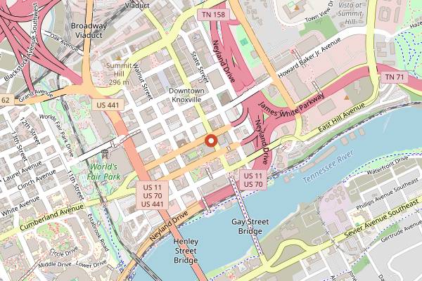 Map showing Bistro at the Bijou Vegan in Knoxville