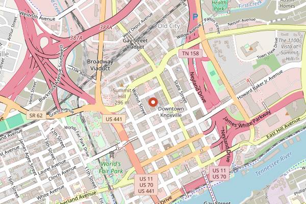 Map showing International Biscuit Festival in Knoxville
