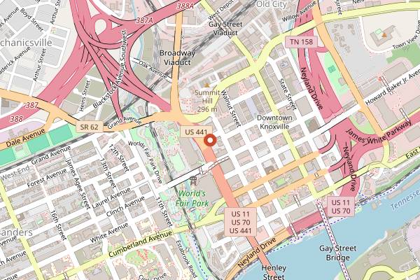 Map showing Chesapeake's Seafood House in Knoxville