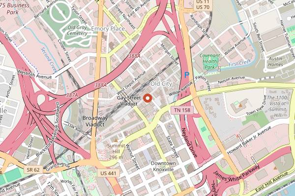 Map showing Curious Dog in Knoxville