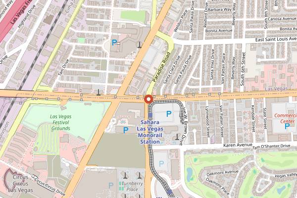 Map showing Piranha Nightclub in Las Vegas