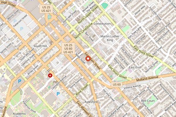 Map showing The Bar Complex in Lexington