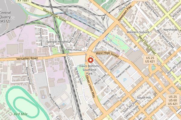 Map showing Lexington Brewing & Distilling Co. in Lexington