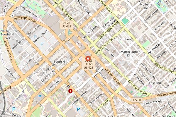 Map showing Jeff Ruby's Steakhouse in Lexington