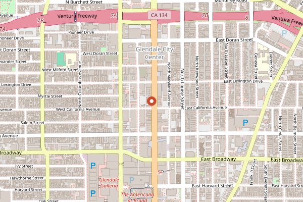 Map showing Porto's Bakery in Los Angeles