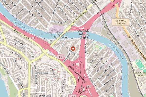 Map showing Frogtown Brewery in Los Angeles