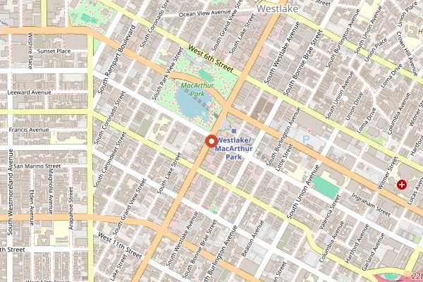 Map showing Langer's Delicatessen in Los Angeles