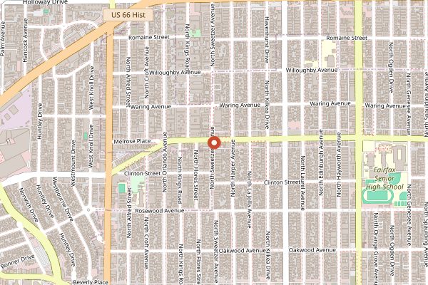 Map showing Crossroads Kitchen in Los Angeles