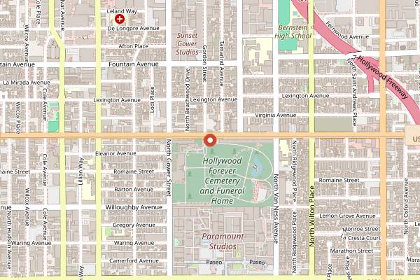 Map showing Hollywood Forever Día de los Muertos in Los Angeles