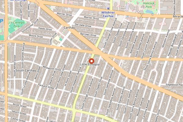 Map showing Buna Ethiopian Restaurant & Market in Los Angeles