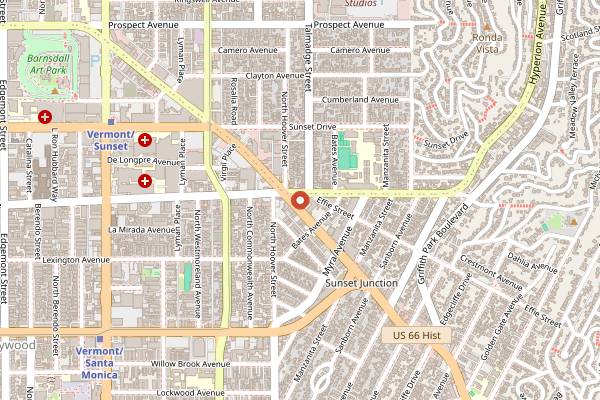 Map showing Garage Pizza in Los Angeles
