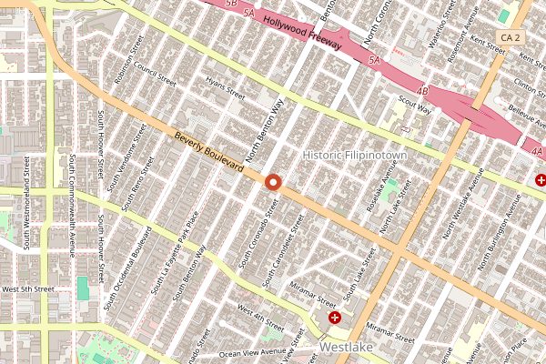Map showing Original Tommy's in Los Angeles