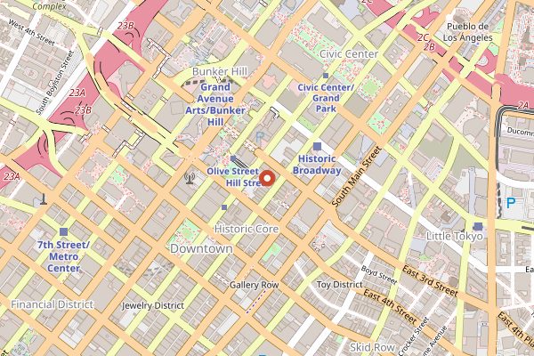 Map showing Grand Central Market in Los Angeles