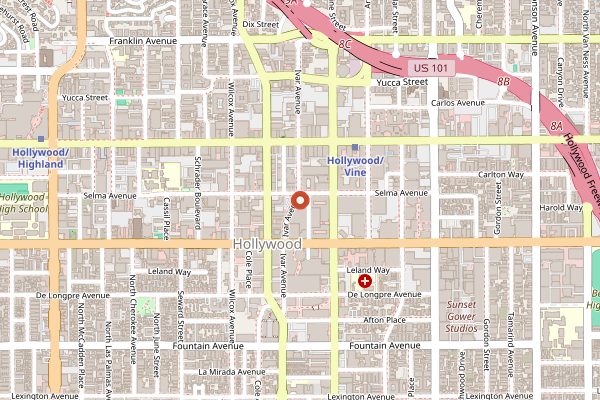Map showing Hollywood Farmers Market in Los Angeles