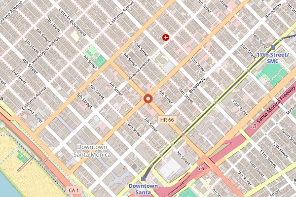 Map showing Santa Monica Farmers Market in Los Angeles