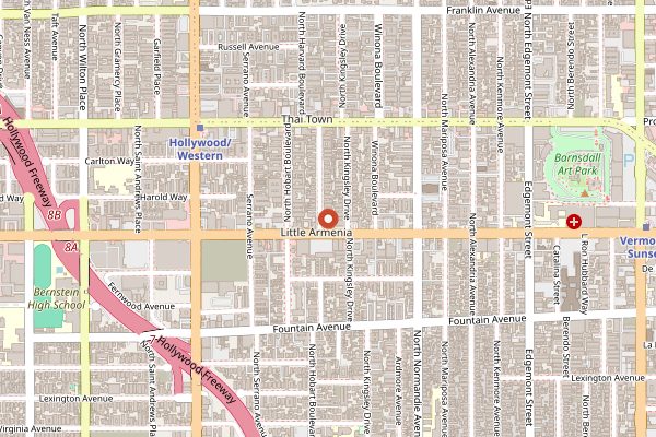 Map showing Jitlada in Los Angeles
