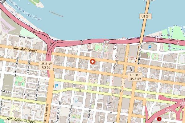Map showing Evan Williams Bourbon Experience in Louisville