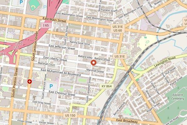Map showing Falls City Brewing in Louisville