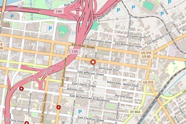 Map showing Quills Coffee (East Market) in Louisville