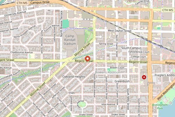 Map showing Greenbush Bakery late-night donuts in Madison
