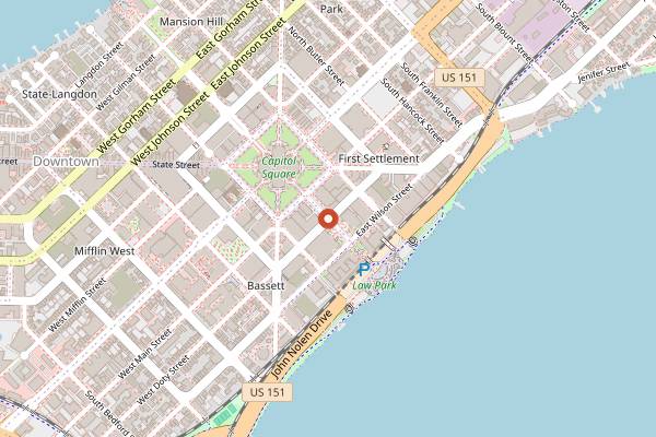 Map showing Dane County Farmers' Market Wednesday in Madison