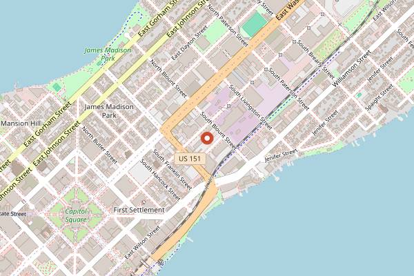 Map showing The Edgewater Sky Bar in Madison