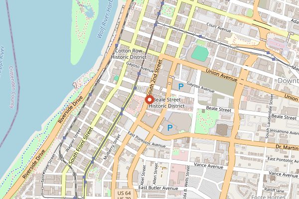 Map showing B.B. King's Blues Club in Memphis