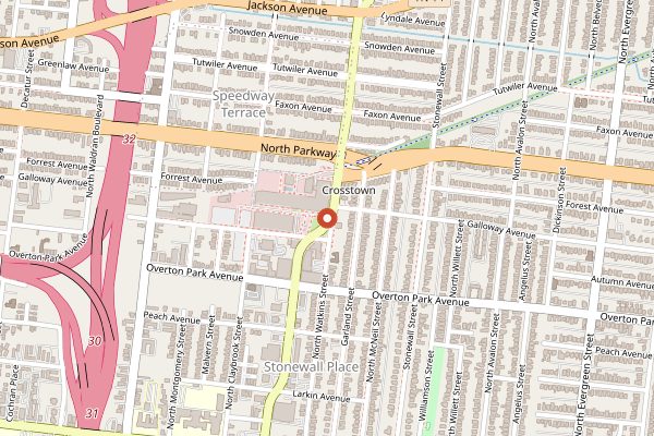 Map showing Crosstown Brewing Co. in Memphis