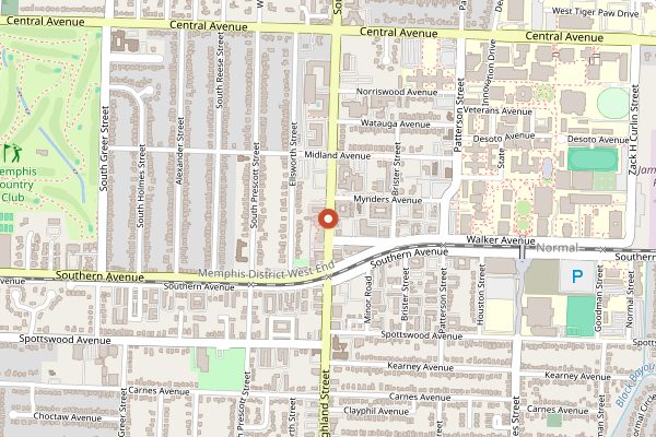 Map showing Belltower Coffee in Memphis