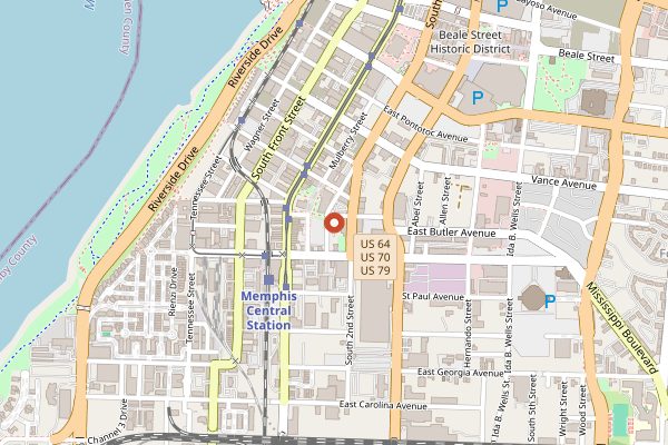 Map showing Central BBQ Downtown late in Memphis